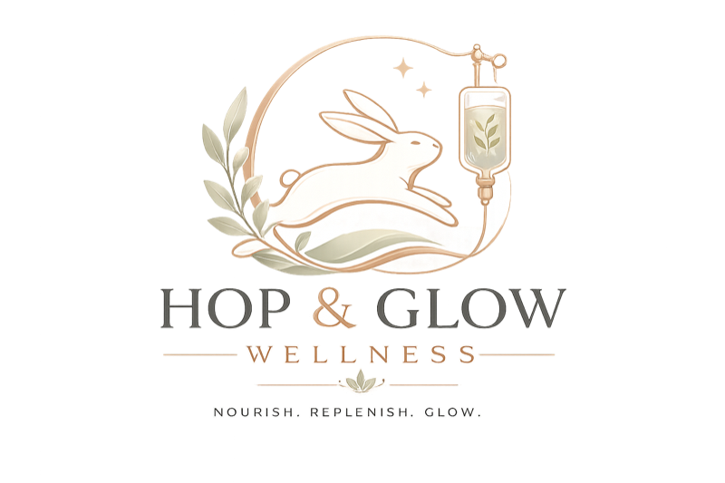 Hop & Glow Wellness — leaping rabbit with IV mark